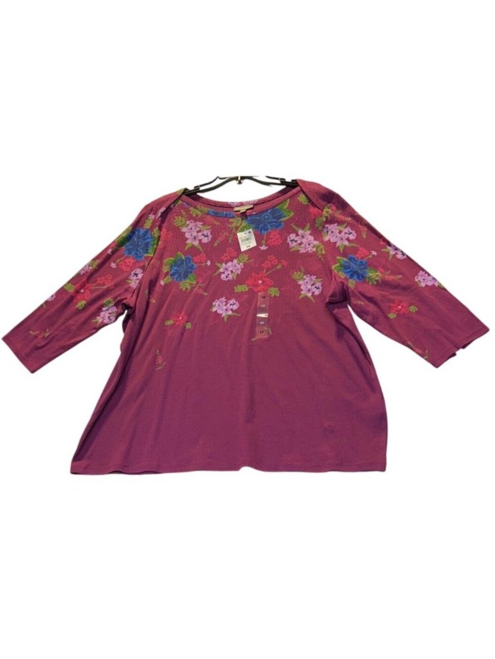 Style & Co Womens Plus Size 4X Floral Purple Top With 3/4 Sleeves